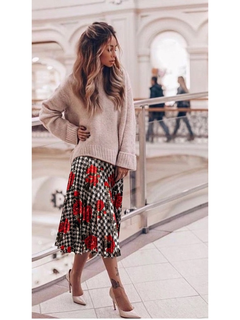 Zara Black and Red Midi Skirt for Work